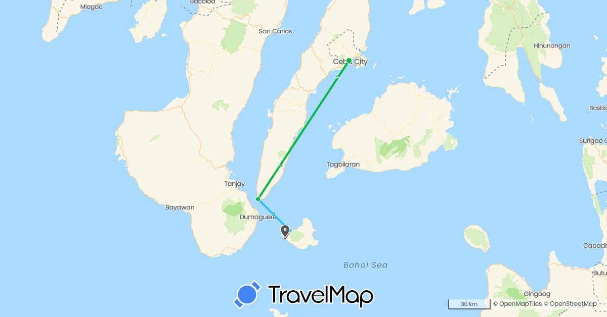 TravelMap itinerary: driving, bus, boat, motorbike in Philippines (Asia)